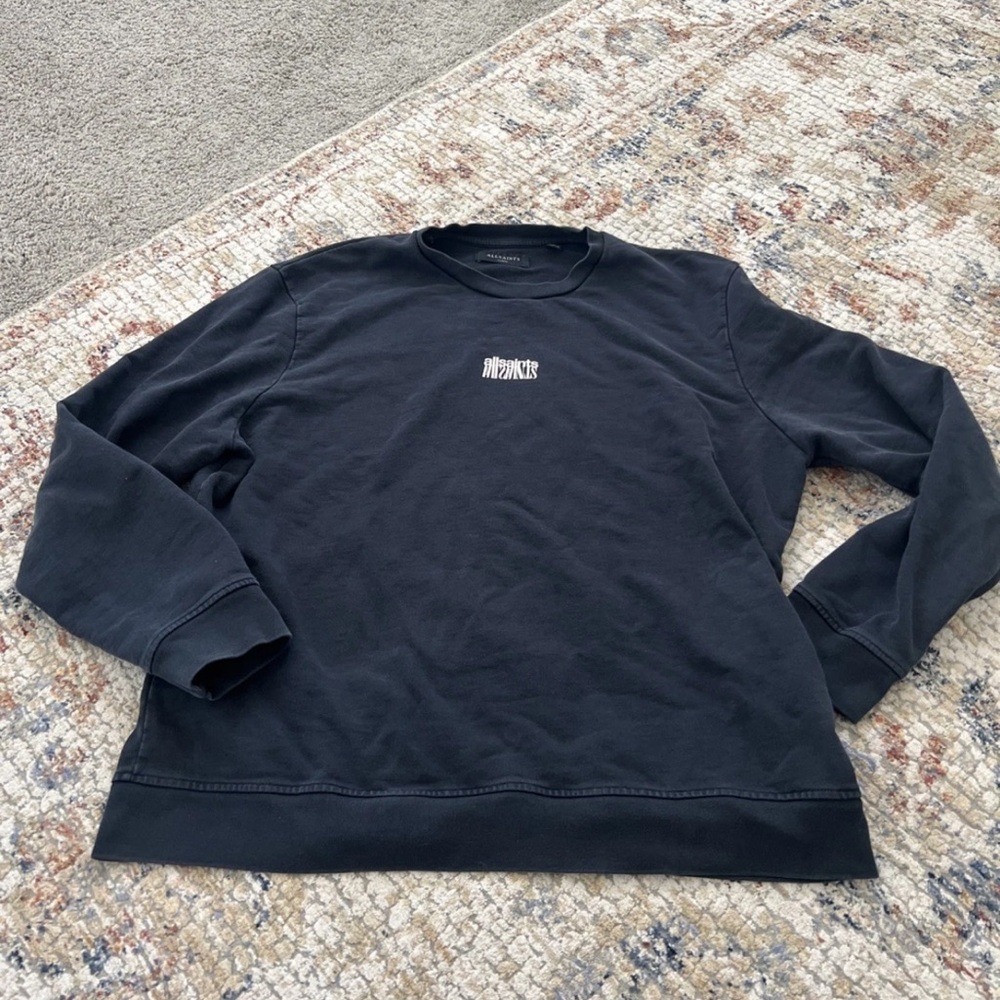 All Saints Underground Relaxed Fit Crew Neck Sweatshirt Size L Dark Blue